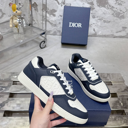 DIOR 25S B27 UPTOWN LOW-TOP SNEAKERS IN DARK BLUE MIX CREAM WHITE CALFSKIN STYLE 3