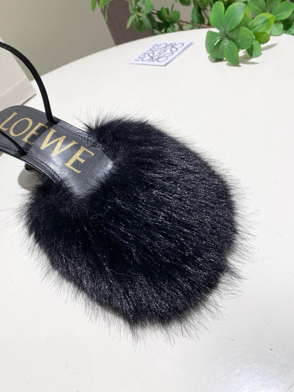LOEWE 26S OPEN-BACK HIGH HEELS 60MM IN BLACK CALFSKIN WITH FUR