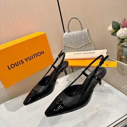 LV 26S SLINGBACK PUMPS 55 MM IN BLACK CALFSKIN