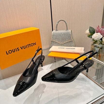 LV 26S SLINGBACK PUMPS 55 MM IN BLACK CALFSKIN