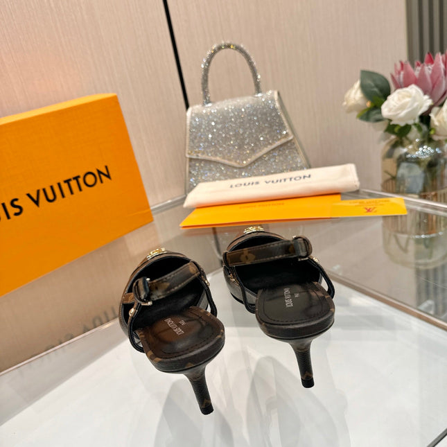 LV 26S SLINGBACK PUMPS 55 MM IN DARK BROWN COATED CANVAS