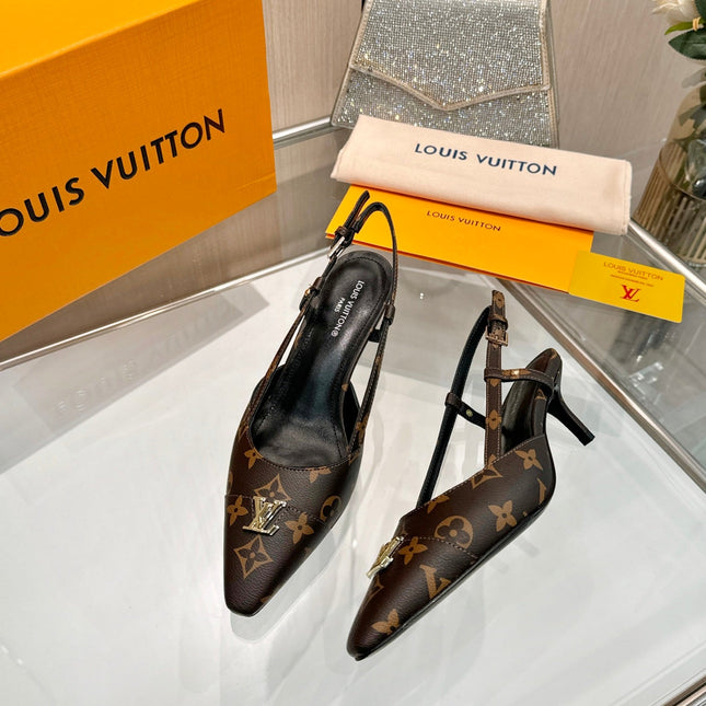 LV 26S SLINGBACK PUMPS 55 MM IN DARK BROWN COATED CANVAS