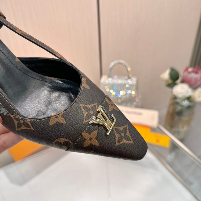 LV 26S SLINGBACK PUMPS 55 MM IN DARK BROWN COATED CANVAS