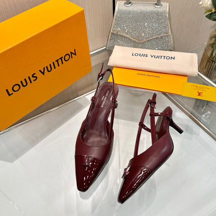 LV 26S SLINGBACK PUMPS 55 MM IN DARK RED CALFSKIN