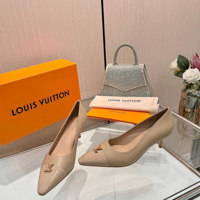 LV 26S POINTED-TOE HIGH HEELS 55 MM IN BEIGE BROWN CALFSKIN
