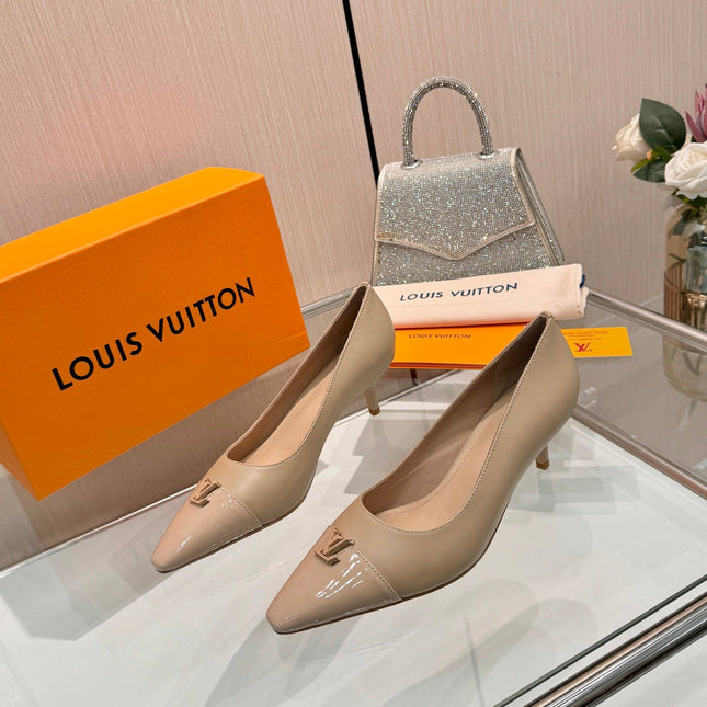 LV 26S POINTED-TOE HIGH HEELS 55 MM IN BEIGE BROWN CALFSKIN