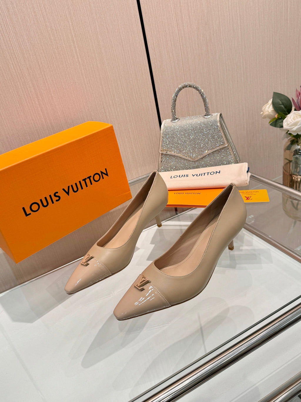 LV 26S POINTED-TOE HIGH HEELS 55 MM IN BEIGE BROWN CALFSKIN