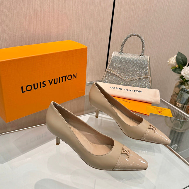 LV 26S POINTED-TOE HIGH HEELS 55 MM IN BEIGE BROWN CALFSKIN