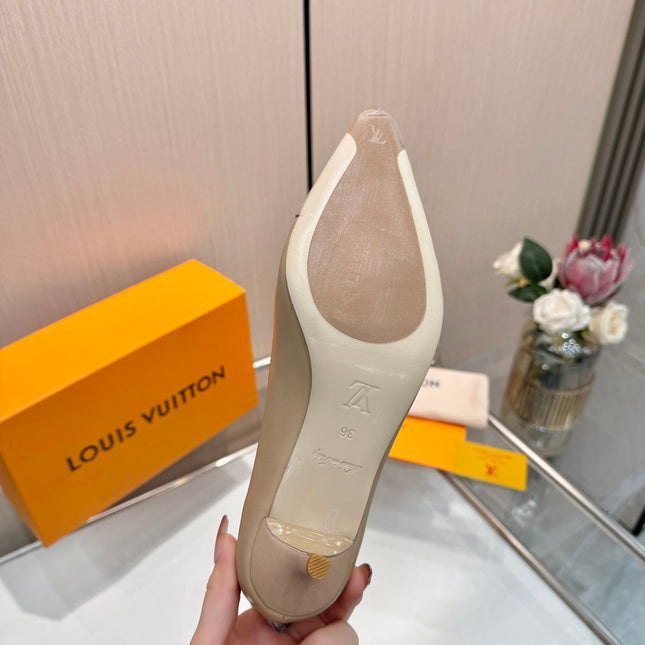 LV 26S POINTED-TOE HIGH HEELS 55 MM IN BEIGE BROWN CALFSKIN