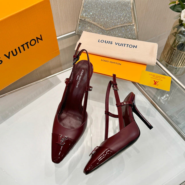 LV 26S SLINGBACK PUMPS 90 MM IN DARK BROWN CALFSKIN