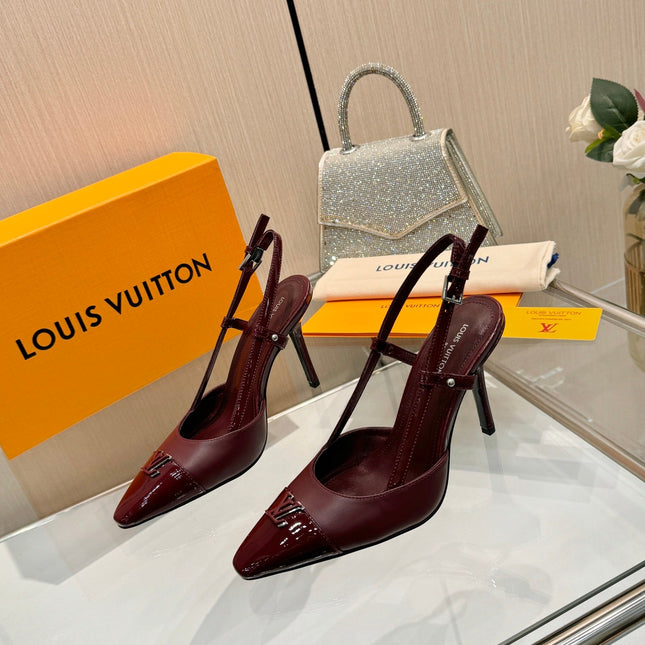 LV 26S SLINGBACK PUMPS 90 MM IN DARK BROWN CALFSKIN