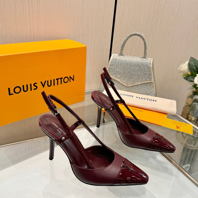 LV 26S SLINGBACK PUMPS 90 MM IN DARK BROWN CALFSKIN