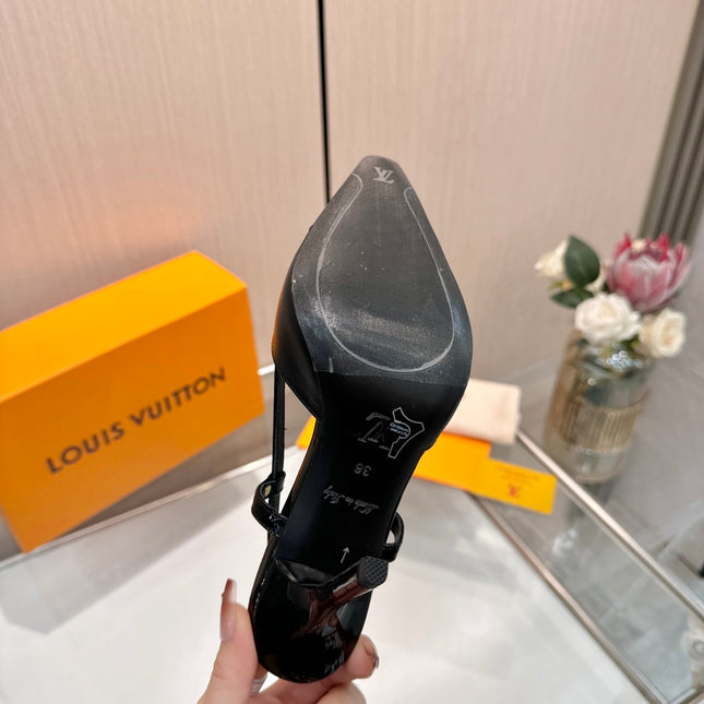 LV 26S SLINGBACK PUMPS 90 MM IN BLACK CALFSKIN