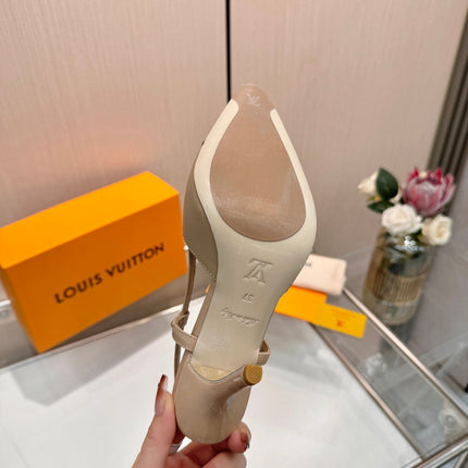 LV 26S SLINGBACK PUMPS 90 MM IN BEIGE BROWN CALFSKIN