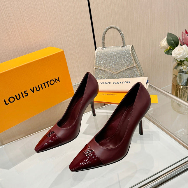 LV 26S POINTED-TOE HIGH HEELS 90 MM IN DARK RED CALFSKIN