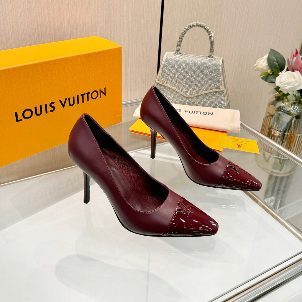 LV 26S POINTED-TOE HIGH HEELS 90 MM IN DARK RED CALFSKIN