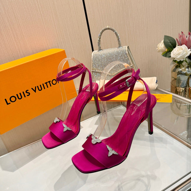 LV 26S HIGH-HEELED SANDALS 90 MM IN PINK SATIN
