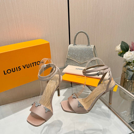 LV 26S HIGH-HEELED SANDALS 90 MM IN NUDE PINK SATIN