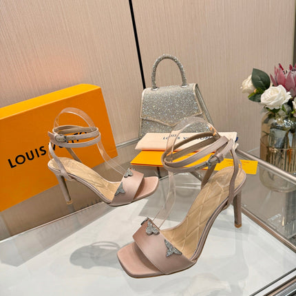 LV 26S HIGH-HEELED SANDALS 90 MM IN NUDE PINK SATIN
