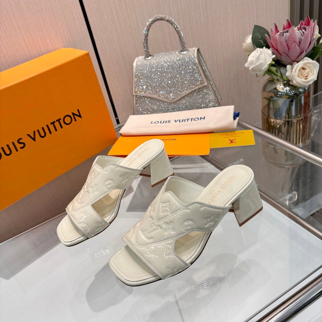 LV 26S HIGH-HEELED SANDALS 55 MM IN CREAM WHITE SHINY CALFSKIN