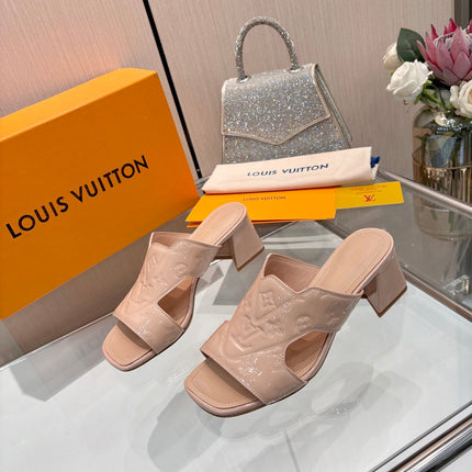 LV 26S HIGH-HEELED SANDALS 55 MM IN SOFT BEIGE PINK SHINY CALFSKIN