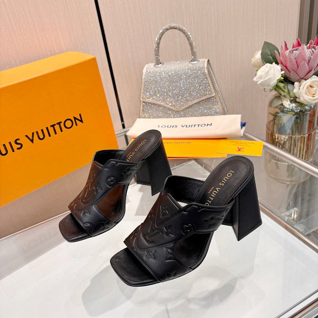 LV 26S HIGH-HEELED SANDALS 90 MM IN BLACK CALFSKIN