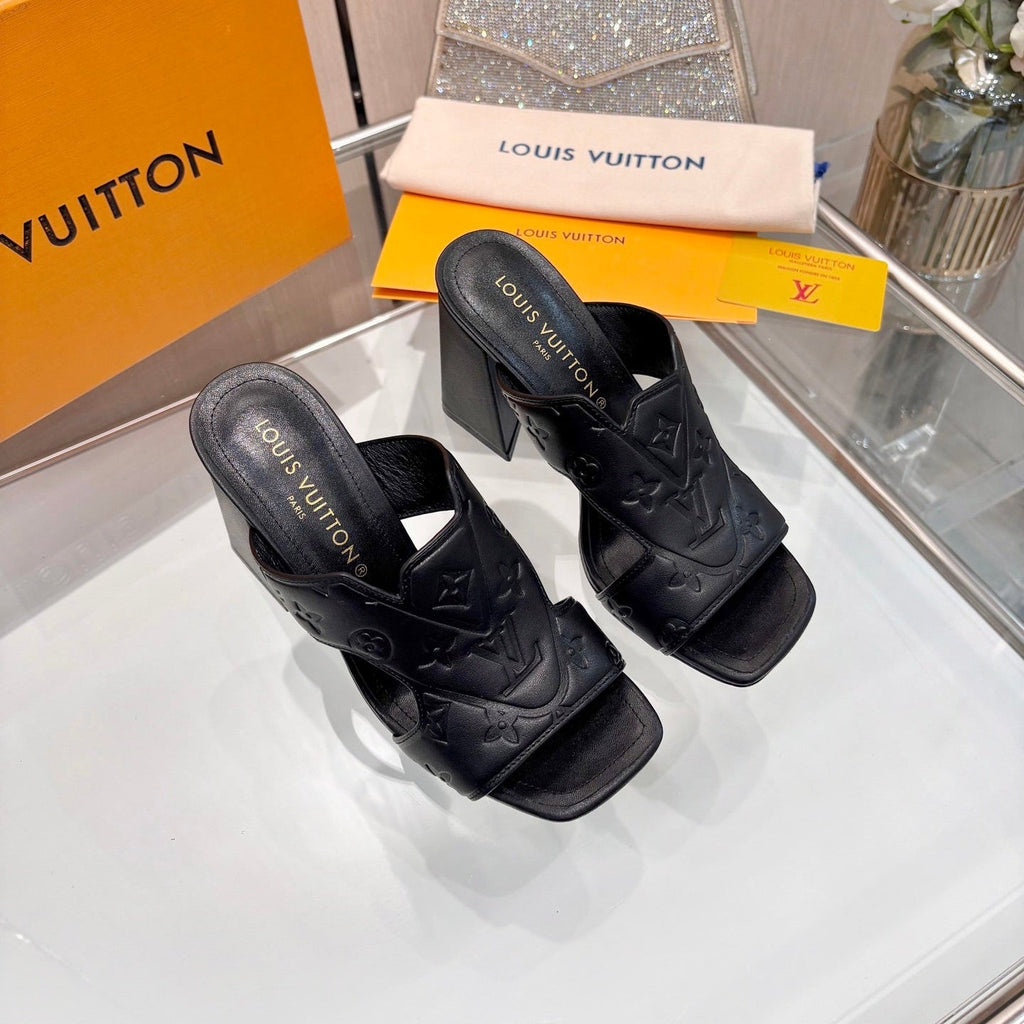 LV 26S HIGH-HEELED SANDALS 90 MM IN BLACK CALFSKIN