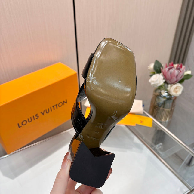 LV 26S HIGH-HEELED SANDALS 90 MM BLACK SHINY CALFSKIN