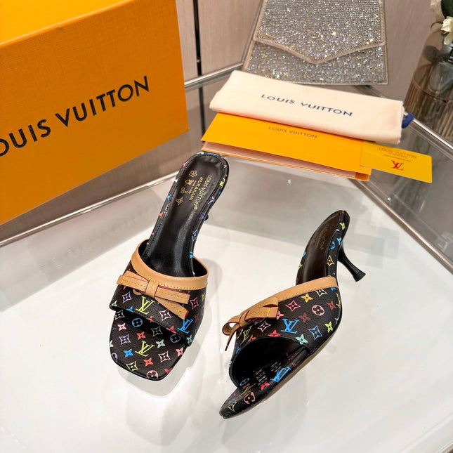 LV 26S HIGH-HEELED MULES 55 MM IN MULTICOLOR MONOGRAM CANVAS STYLE 2