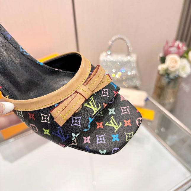 LV 26S HIGH-HEELED MULES 55 MM IN MULTICOLOR MONOGRAM CANVAS STYLE 2
