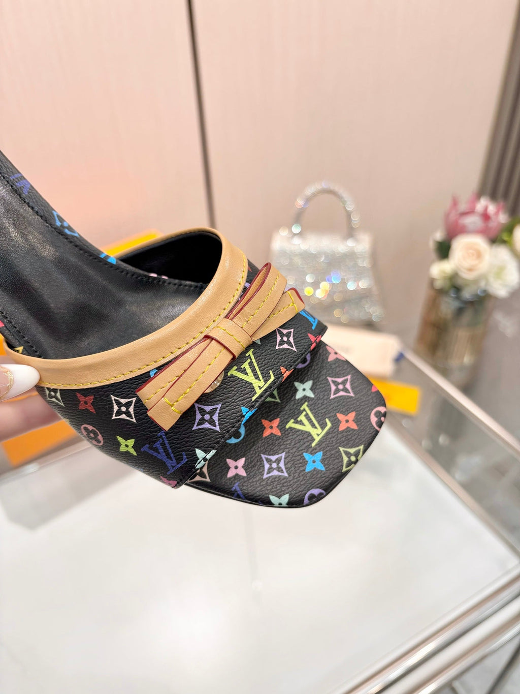 LV 26S HIGH-HEELED MULES 55 MM IN MULTICOLOR MONOGRAM CANVAS STYLE 2