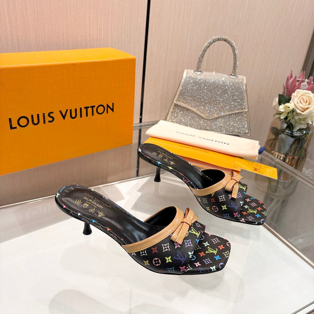 LV 26S HIGH-HEELED MULES 55 MM IN MULTICOLOR MONOGRAM CANVAS STYLE 2