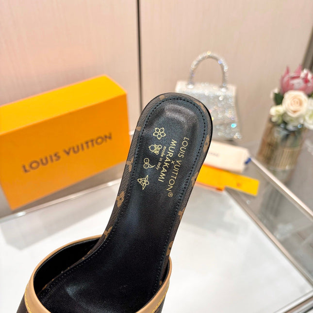 LV 26S HIGH-HEELED MULES 55 MM IN DARK BROWN MONOGRAM CANVAS