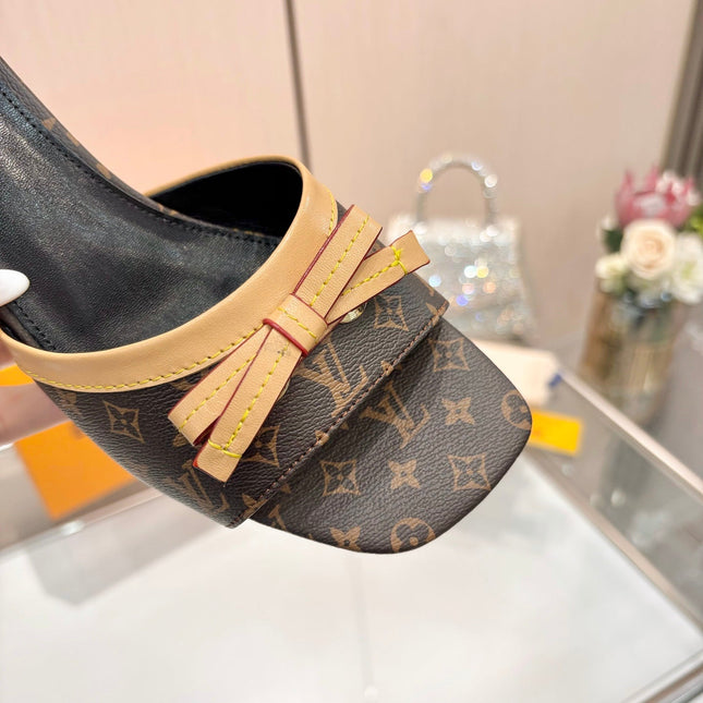 LV 26S HIGH-HEELED MULES 55 MM IN DARK BROWN MONOGRAM CANVAS