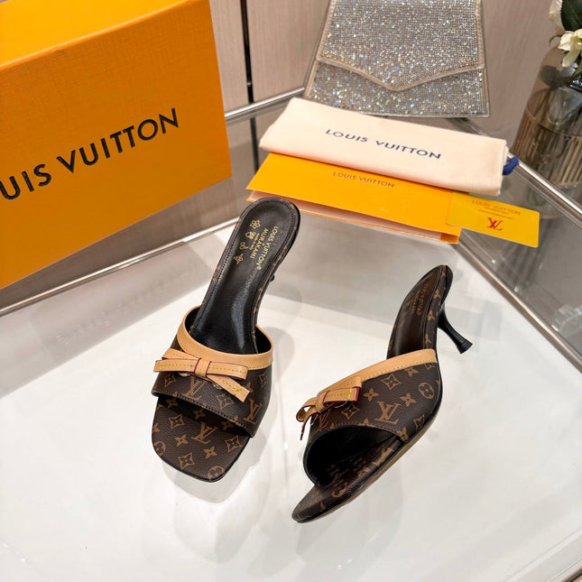 LV 26S HIGH-HEELED MULES 55 MM IN DARK BROWN MONOGRAM CANVAS