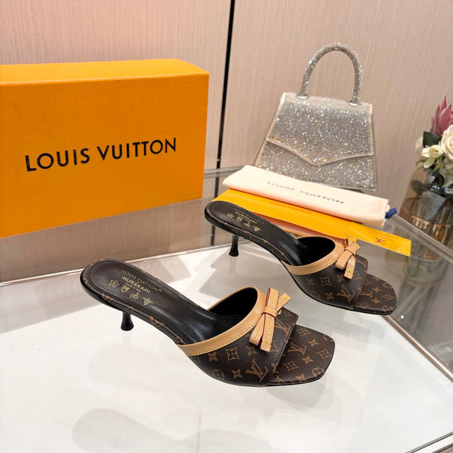 LV 26S HIGH-HEELED MULES 55 MM IN DARK BROWN MONOGRAM CANVAS