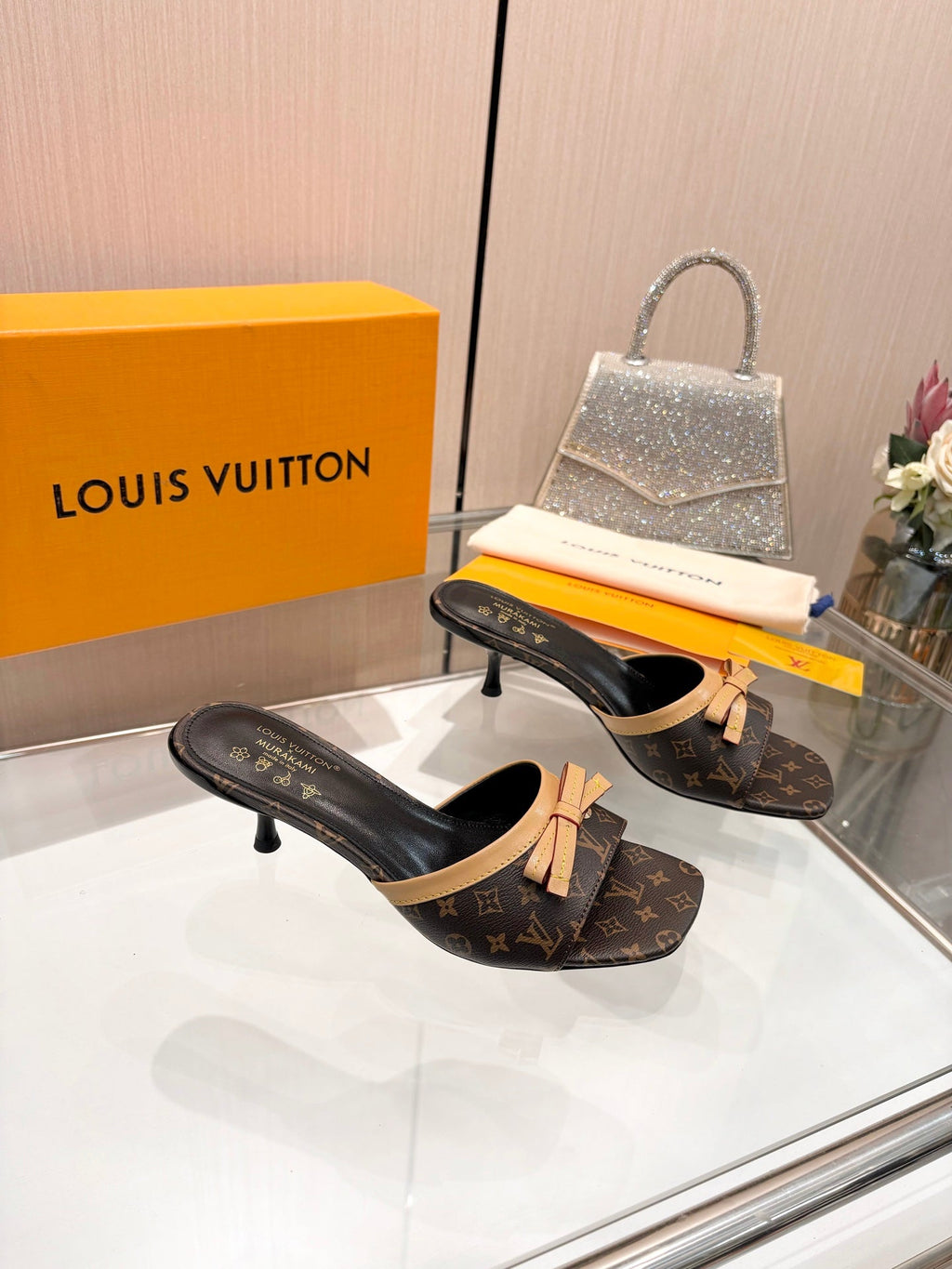 LV 26S HIGH-HEELED MULES 55 MM IN DARK BROWN MONOGRAM CANVAS