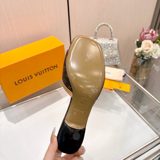LV 26S HIGH-HEELED MULES 55 MM IN DARK BROWN MONOGRAM CANVAS