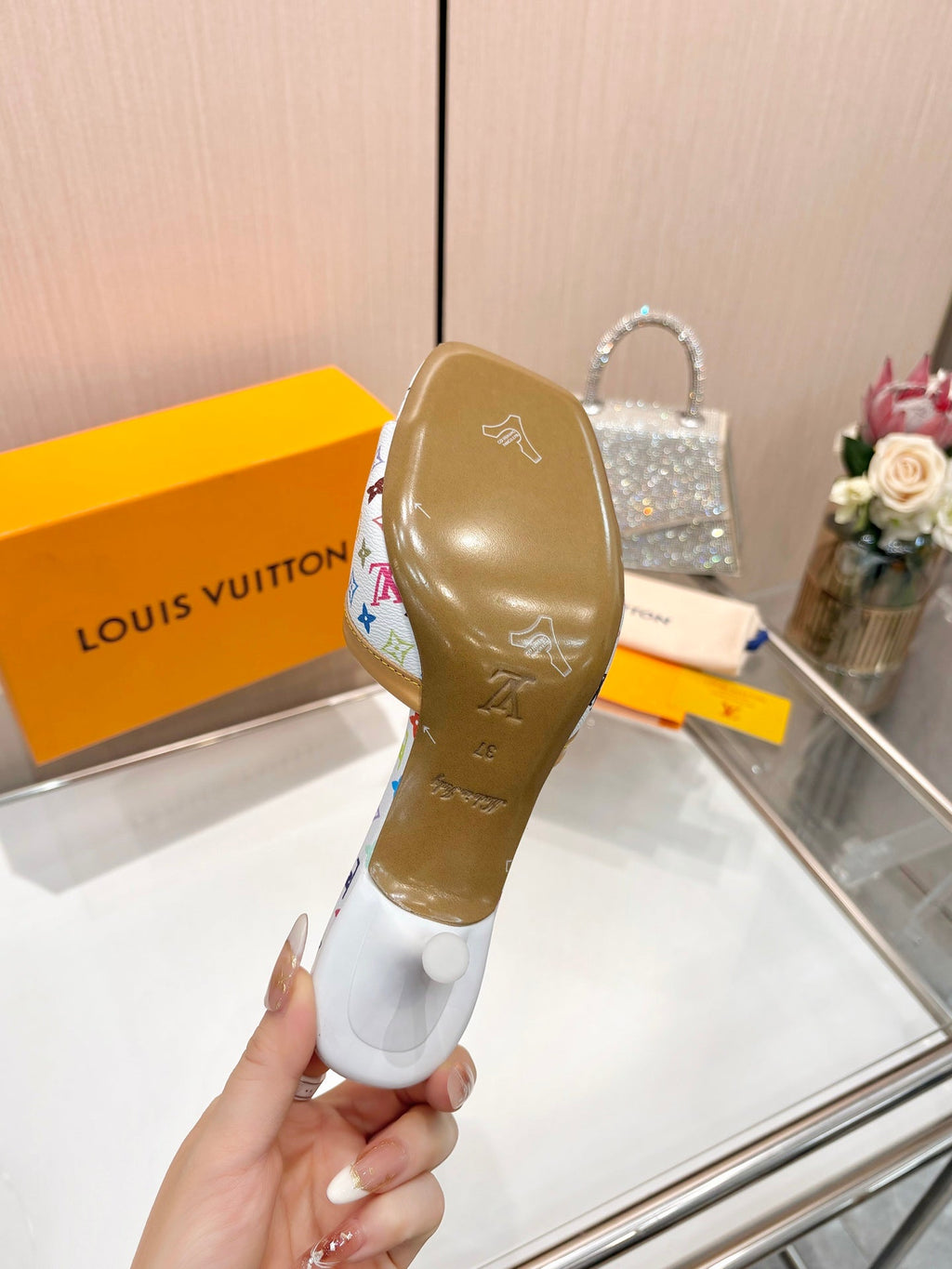 LV 26S HIGH-HEELED MULES 55 MM IN MULTICOLOR MONOGRAM CANVAS