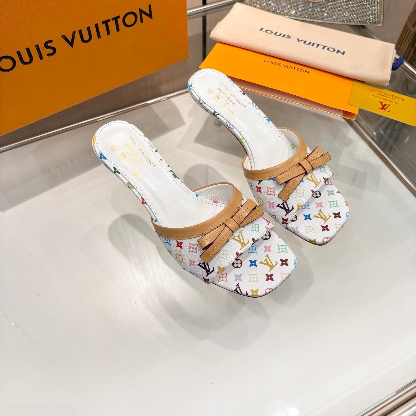 LV 26S HIGH-HEELED MULES 55 MM IN MULTICOLOR MONOGRAM CANVAS