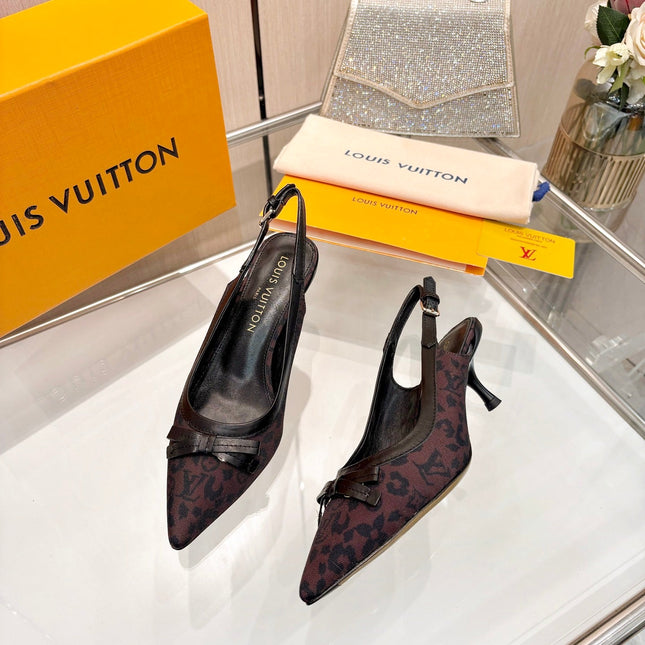 LV 26S BOW-DETAIL SLINGBACK PUMPS 55 MM IN MUTED PLUM BROWN MONOGRAM CANVAS