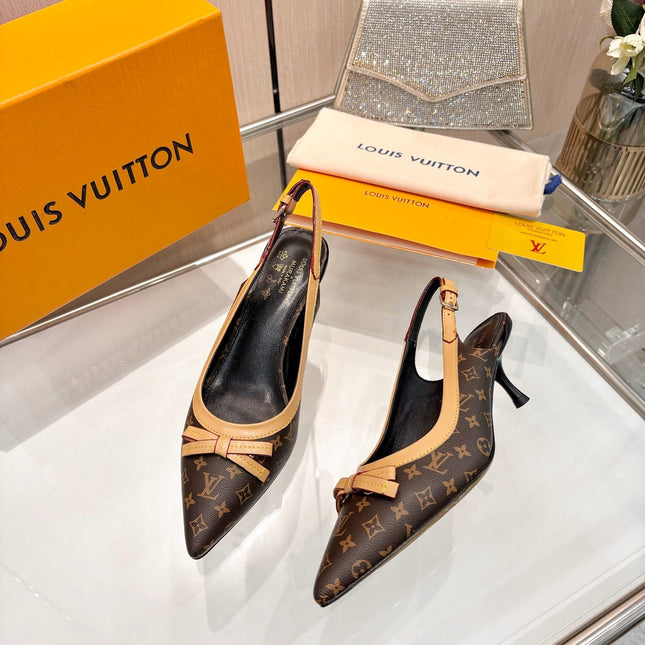 LV 26S BOW-DETAIL SLINGBACK PUMPS 55 MM IN DARK BROWN MONOGRAM CANVAS