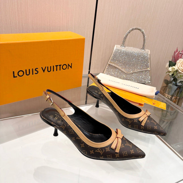 LV 26S BOW-DETAIL SLINGBACK PUMPS 55 MM IN DARK BROWN MONOGRAM CANVAS