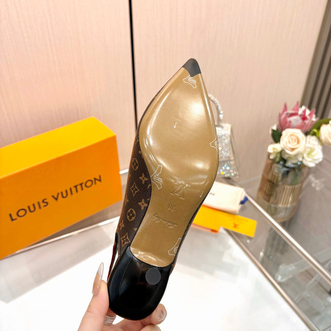 LV 26S BOW-DETAIL SLINGBACK PUMPS 55 MM IN DARK BROWN MONOGRAM CANVAS