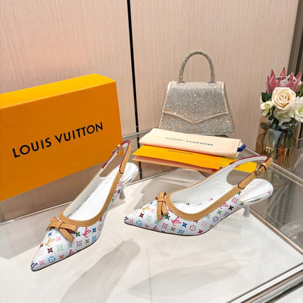 LV 26S BOW-DETAIL SLINGBACK PUMPS 55 MM IN MULTICOLOR MONOGRAM CANVAS