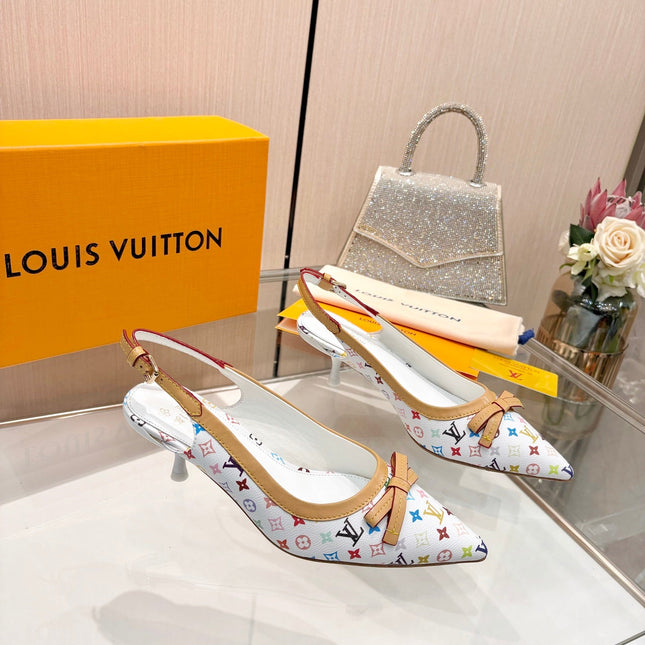 LV 26S BOW-DETAIL SLINGBACK PUMPS 55 MM IN MULTICOLOR MONOGRAM CANVAS
