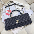 CHANEL 26S COCO HANDLE BAG 32 IN DARK BLUE DENIM GOLD HARDWARE