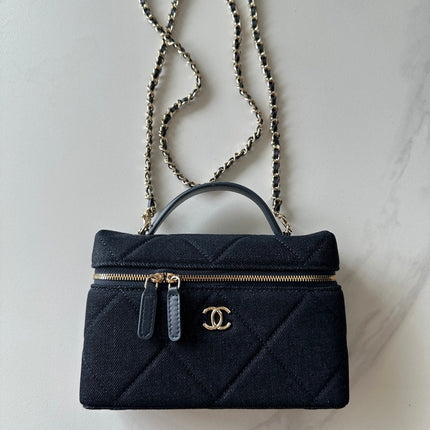 CHANEL 25S VANITY CLASSIC FLAP 17 IN DARK BLUE DENIM GOLD HARDWARE