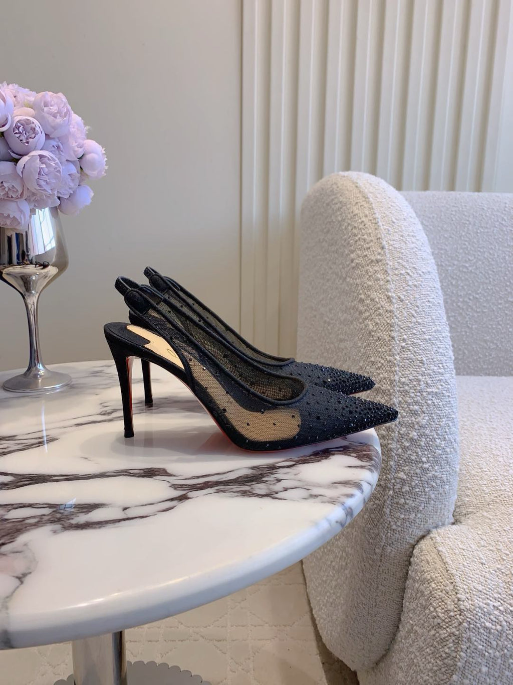 MISS Z SLINGBLACK PUMPS DAZZLING 85MM IN BLACK MESH AND STRASS
