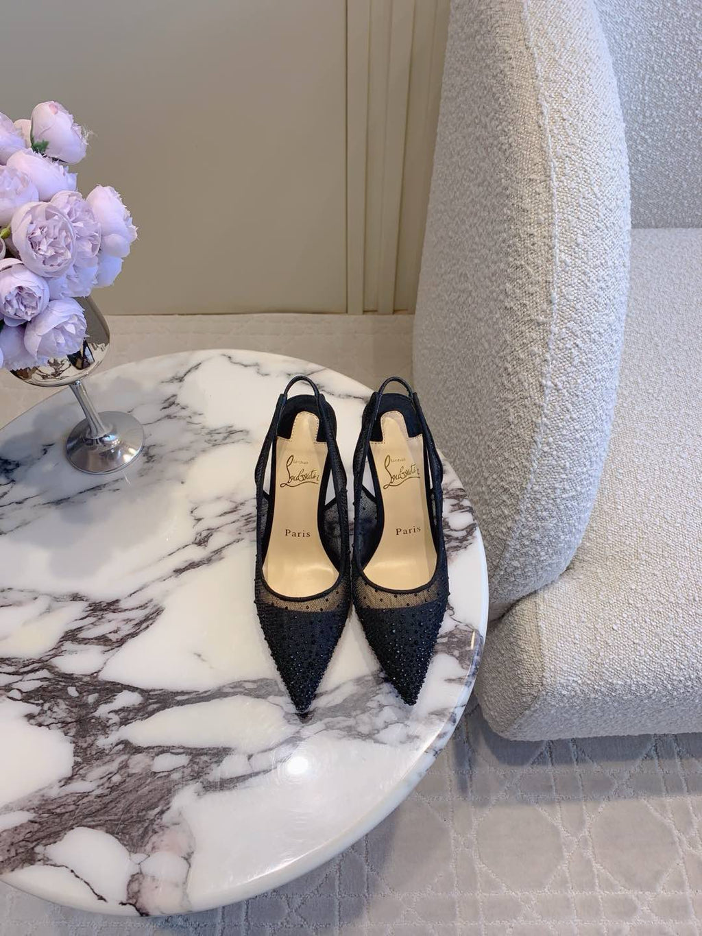 MISS Z SLINGBLACK PUMPS DAZZLING 85MM IN BLACK MESH AND STRASS
